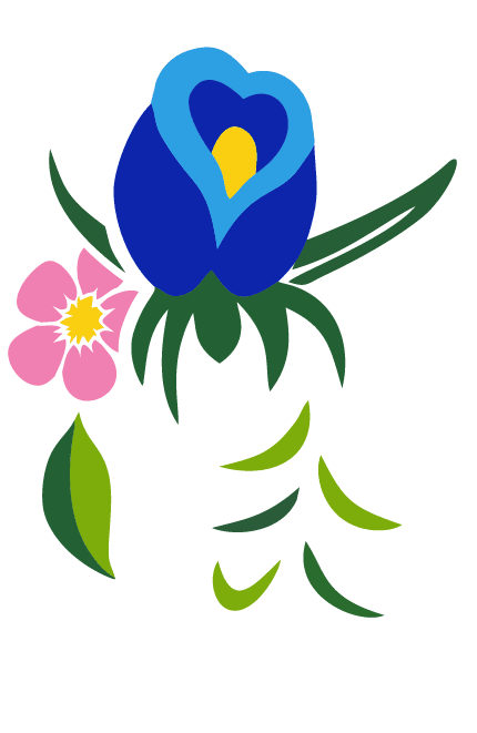 Blue tulip and pink flower from the Wasauksing First Nation Branding